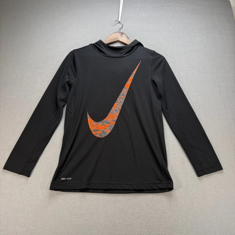 Nike Dri-Fit Hoodie Boys L Black/Orange Performance Training Atletic Gym NWT